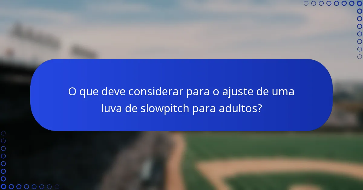 O que deve considerar para o ajuste de uma luva de slowpitch para adultos?